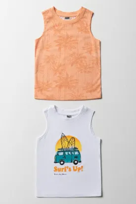 2 Pack Surf Sleeveless T-Shirts White & Orange