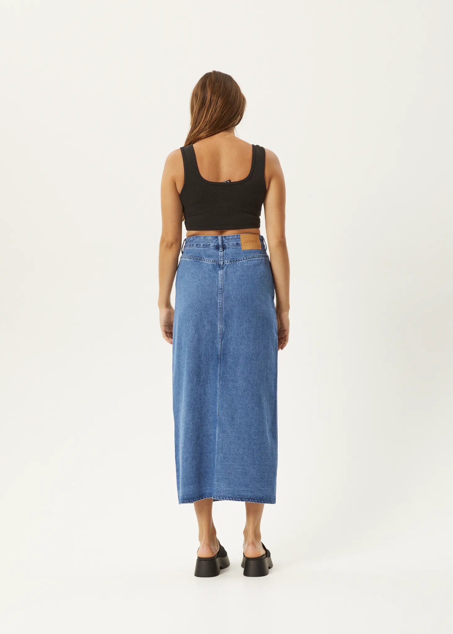 AFENDS Womens Ayla - Denim Maxi Skirt - Worn Blue