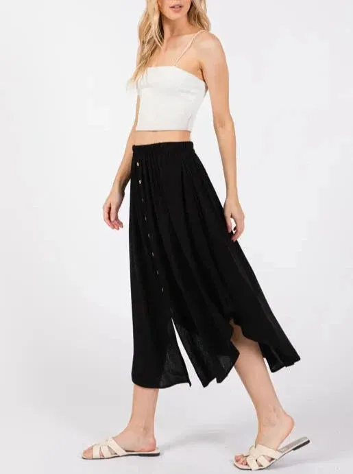 Alyssa Button Down Elastic Waist Midi Skirt (Assorted Colors)