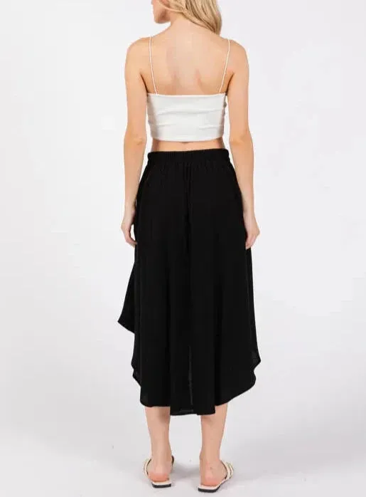 Alyssa Button Down Elastic Waist Midi Skirt (Assorted Colors)