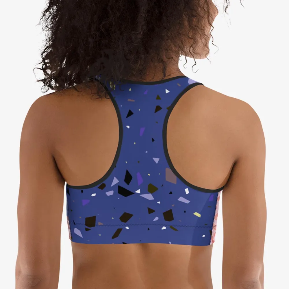 Animal Printed Sports Bra "Wild Confetti" Blue/ Rose Gold