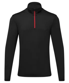 Black/Red - TriDri® recycled long sleeve brushed back ¼ zip top