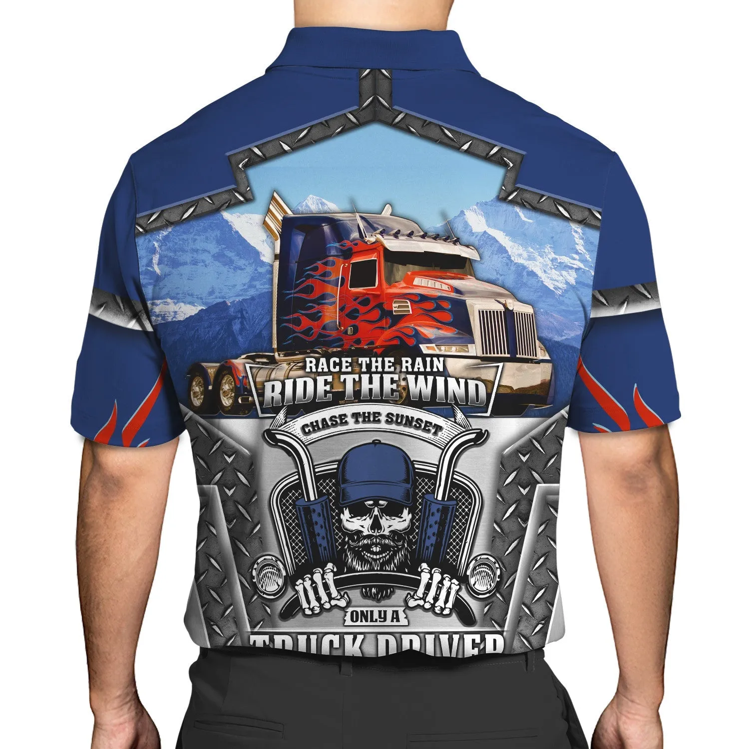 Blue & Red Fire Trucker 3D All Over Printed Hoodie, 3D Zipper Hoodie, Christmas Shirt for Trucker