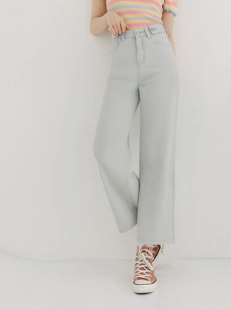 Casual High Waist Straight Leg Denim Pants