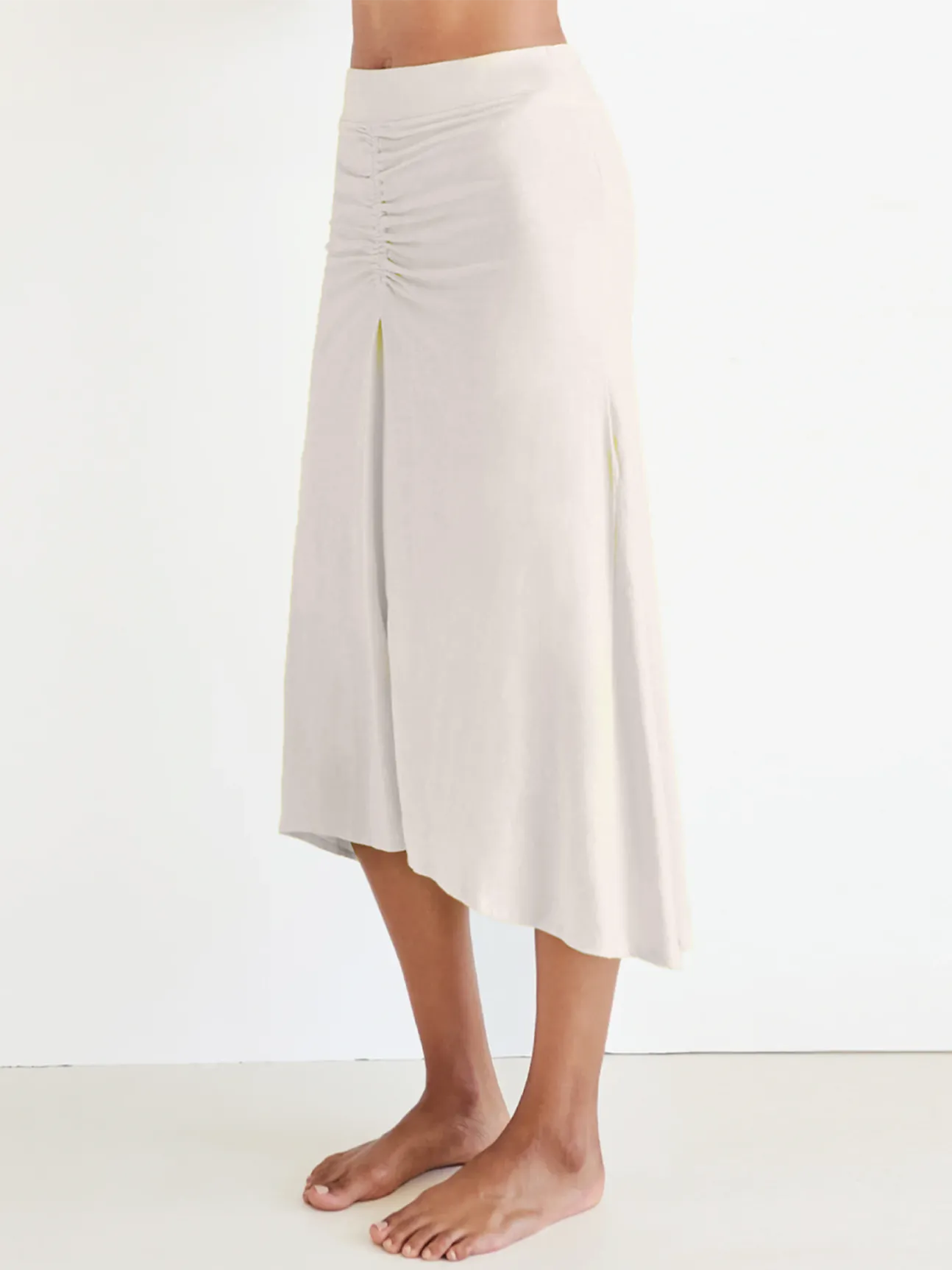 Cream Ruched Midi Skirt