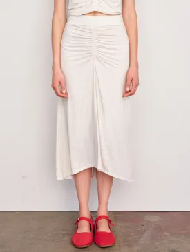 Cream Ruched Midi Skirt