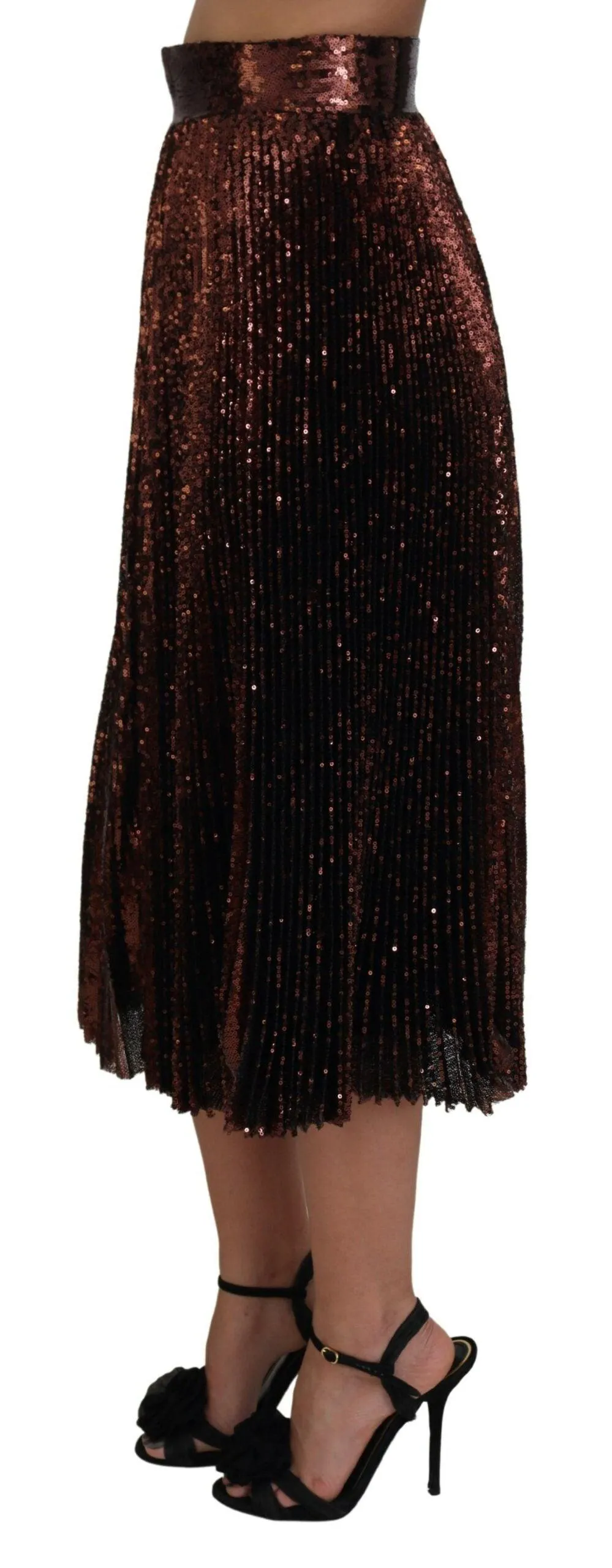 Dolce & Gabbana Bronze Sequined High Waist A-line Maxi Skirt