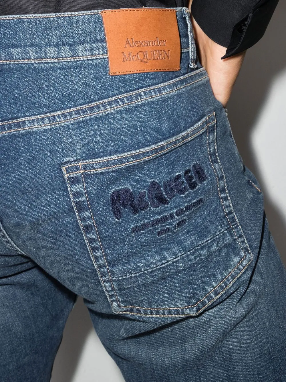 Embroidered-Logo Straight-Leg Jeans