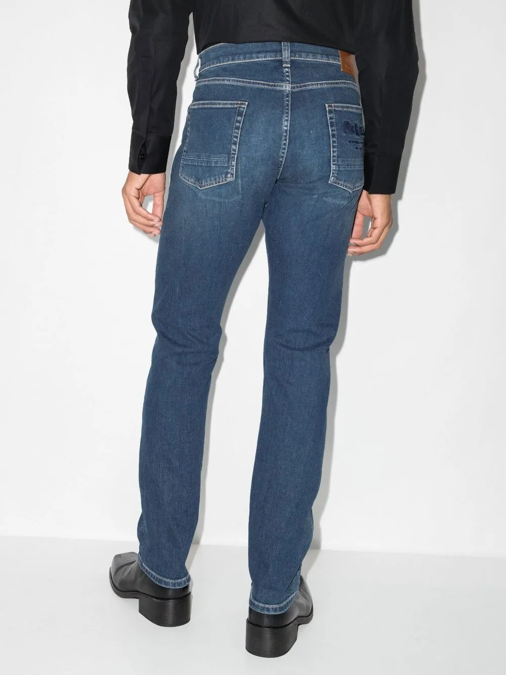 Embroidered-Logo Straight-Leg Jeans