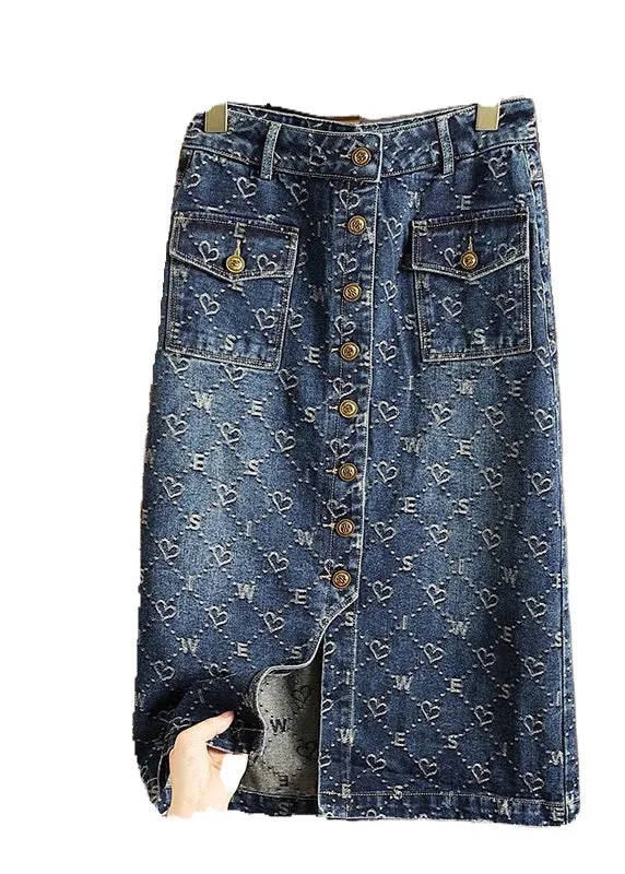 Fashion Blue Print Patchwork High Waist Denim A Line Skirt Summer LY5241