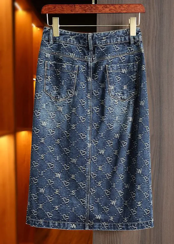 Fashion Blue Print Patchwork High Waist Denim A Line Skirt Summer LY5241