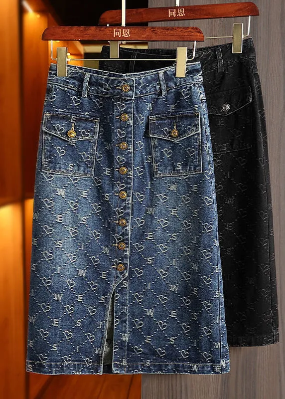 Fashion Blue Print Patchwork High Waist Denim A Line Skirt Summer LY5241