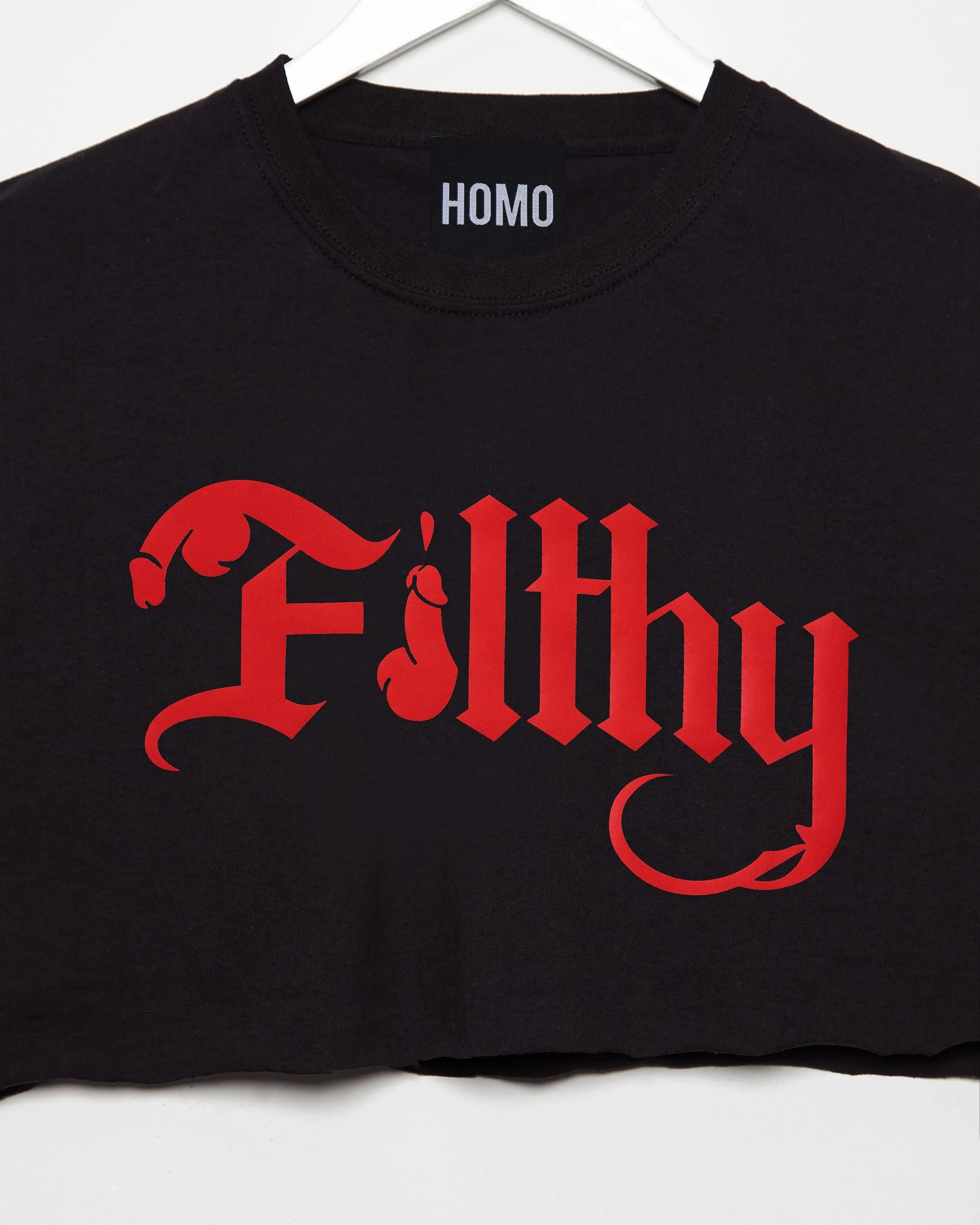 Filthy, red on black - mens sleeveless crop top.