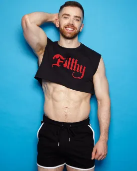 Filthy, red on black - mens sleeveless crop top.