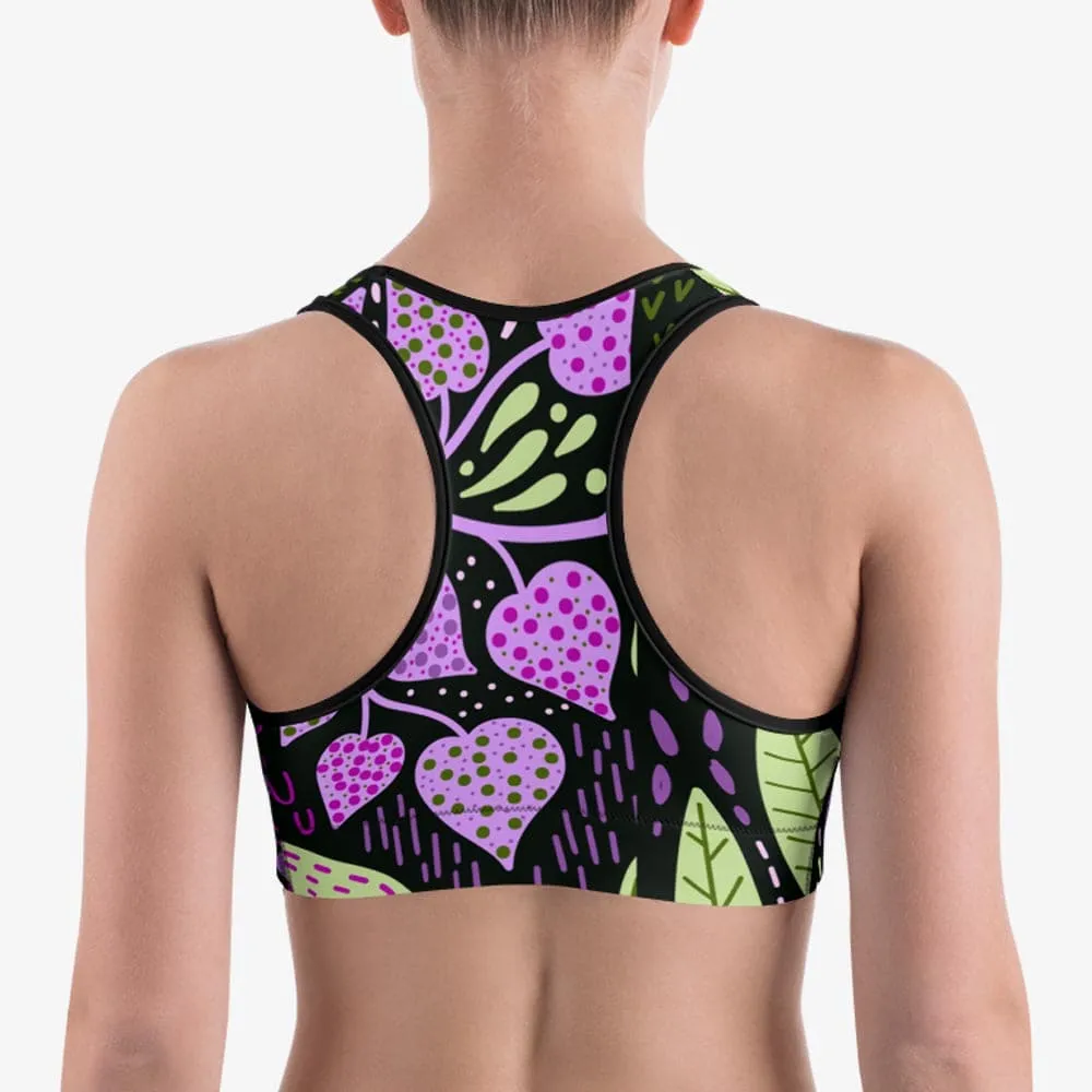 Floral Sports Bra "Fairy Forest" Purple/Lime