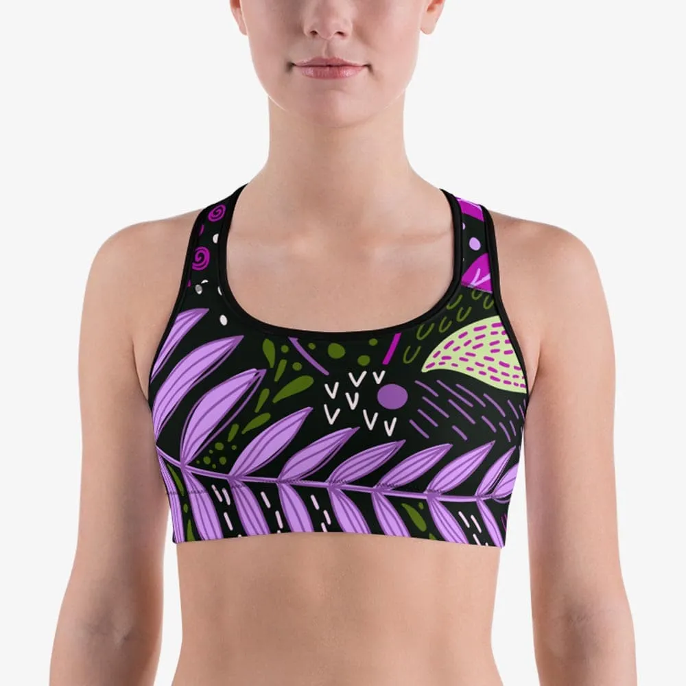 Floral Sports Bra "Fairy Forest" Purple/Lime