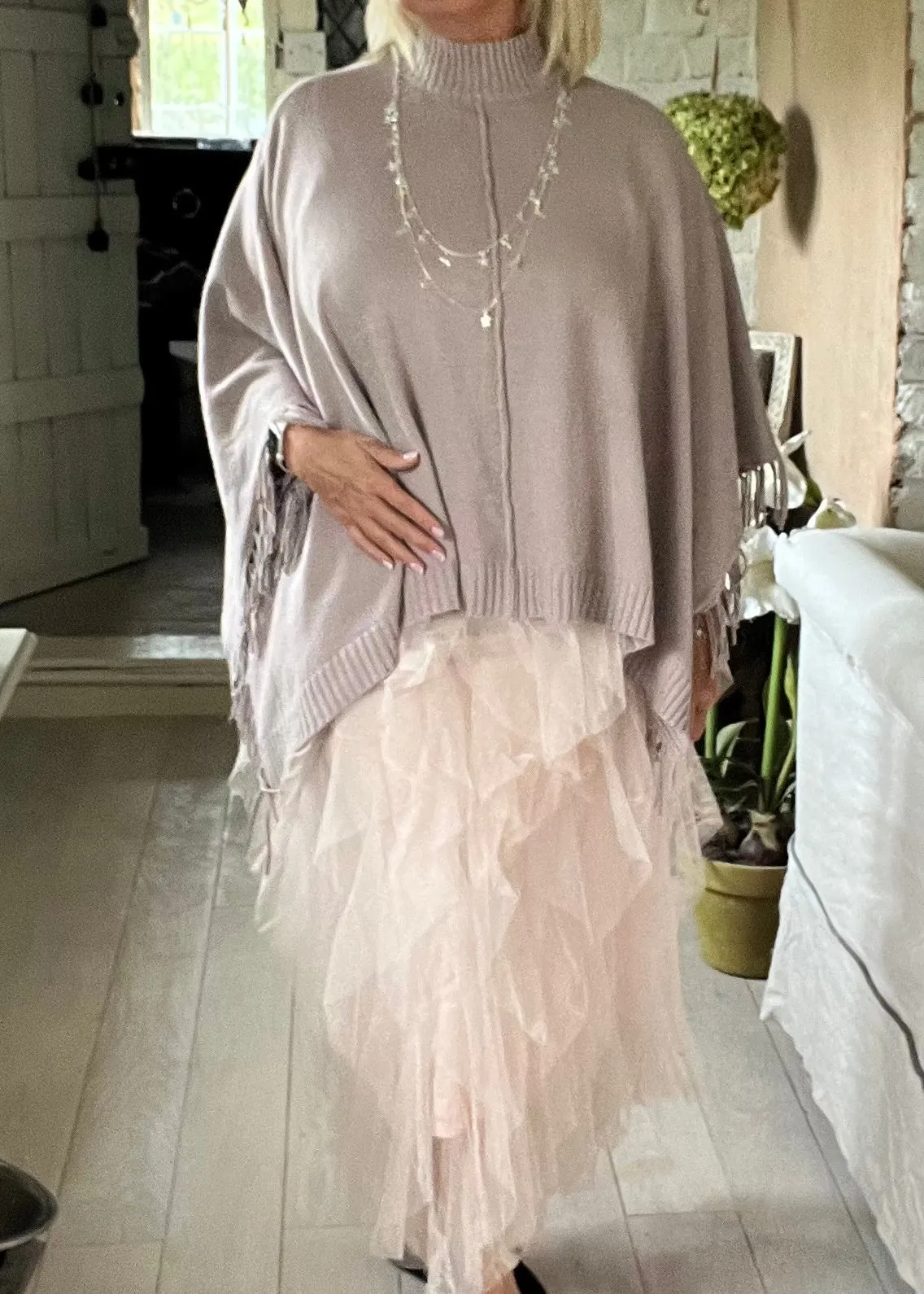 Florence Italian Midi Tulle Skirt A-line Elastic High Waist Irregular Layered Tiered Mesh Ballet Prom Wedding Party One Size Skirt