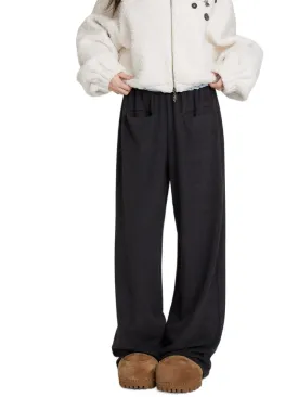 Fuzzy Big Pocket Straight-Leg Casual Pants