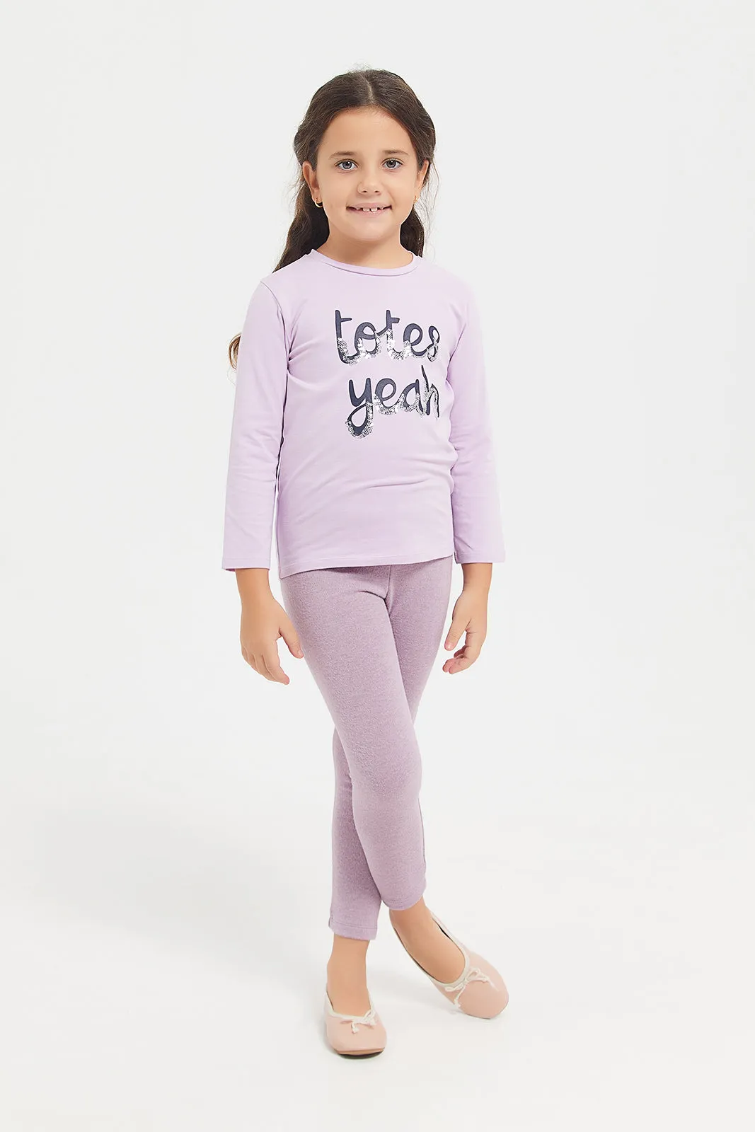 Girls Lilac Solid Sweater Knit Leggings