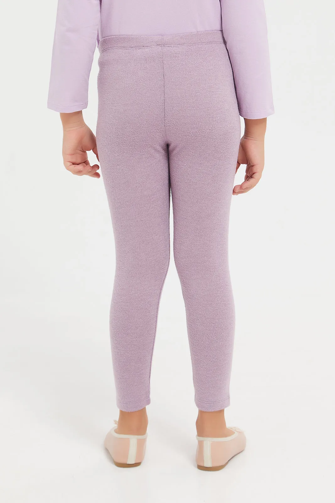 Girls Lilac Solid Sweater Knit Leggings