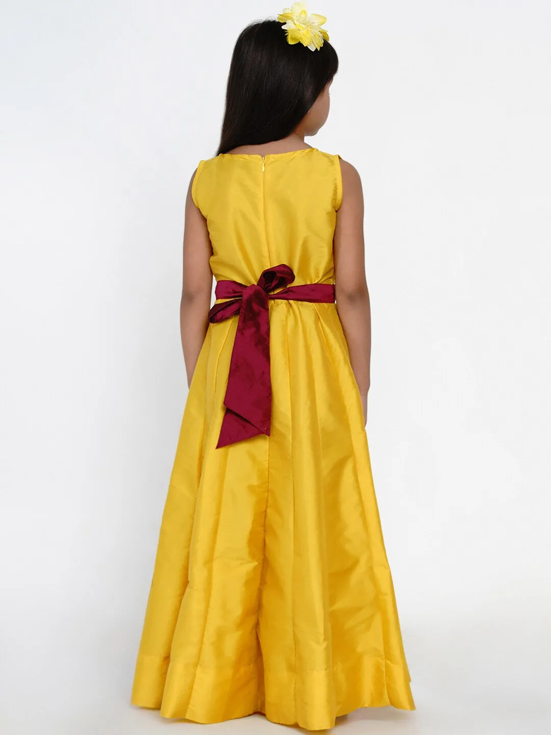 Girls Yellow Embroidered Fit And Flare Dress