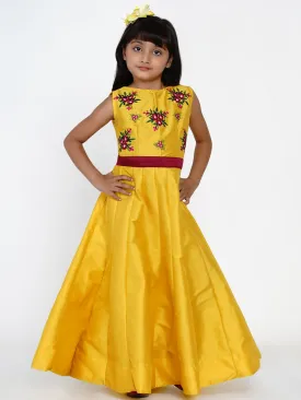 Girls Yellow Embroidered Fit And Flare Dress