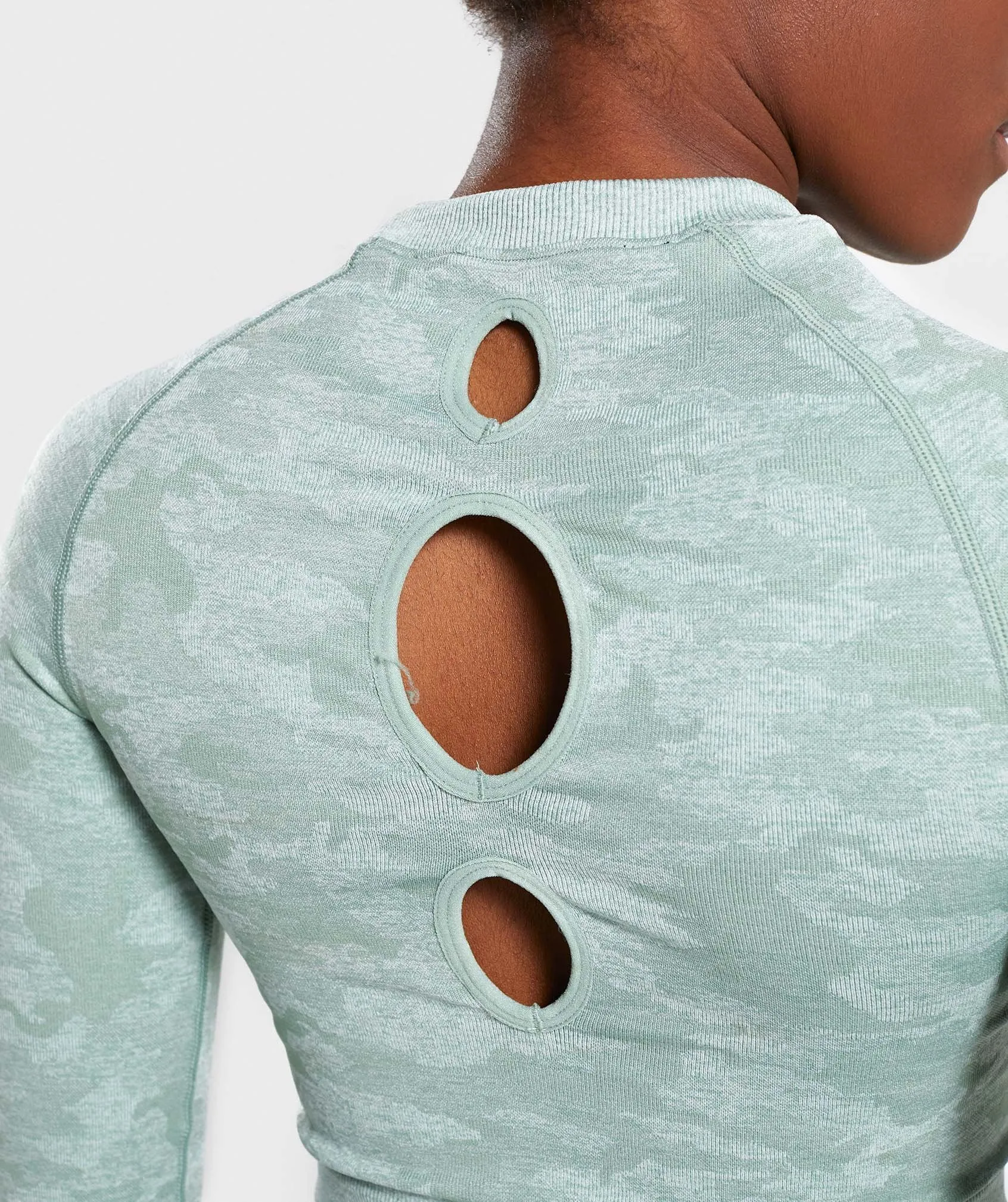 Gymshark Camo Seamless Long Sleeve Crop Top - Sage Green