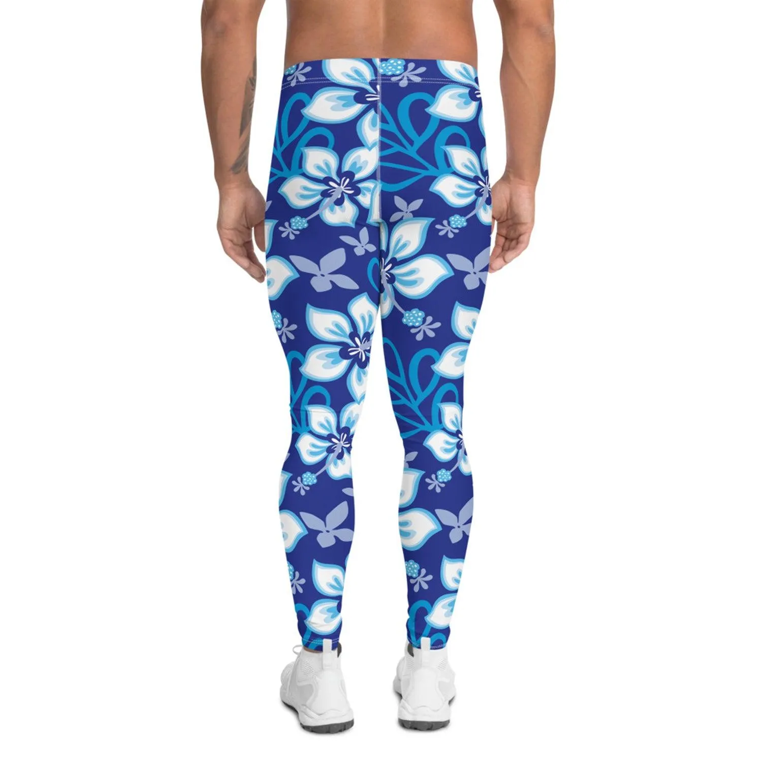 Hawaiian Hibiscus Leggings for Men in Ocean Blue