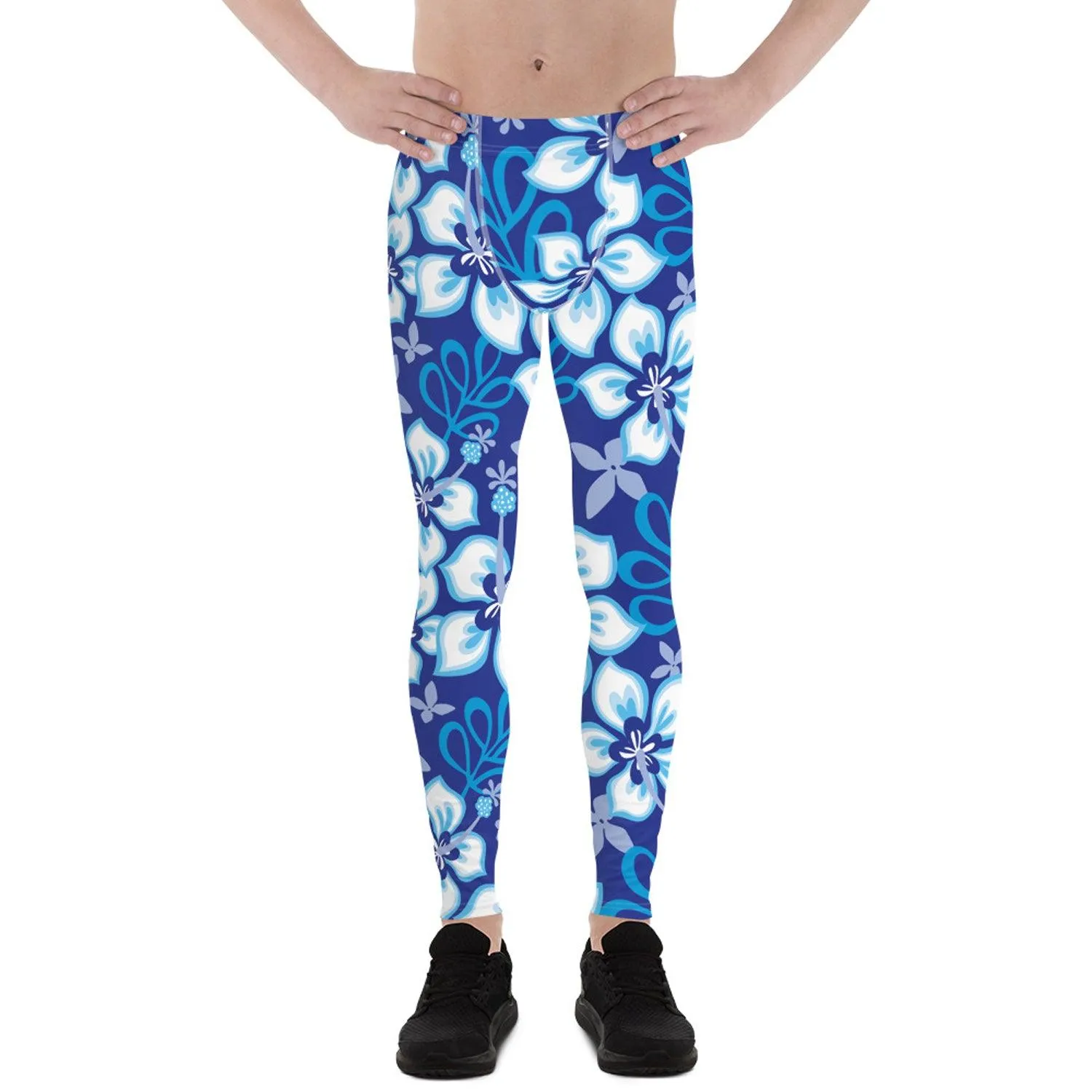 Hawaiian Hibiscus Leggings for Men in Ocean Blue