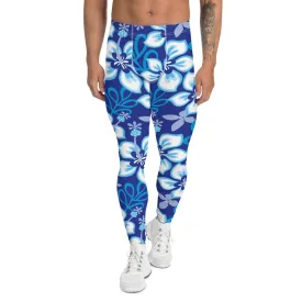 Hawaiian Hibiscus Leggings for Men in Ocean Blue