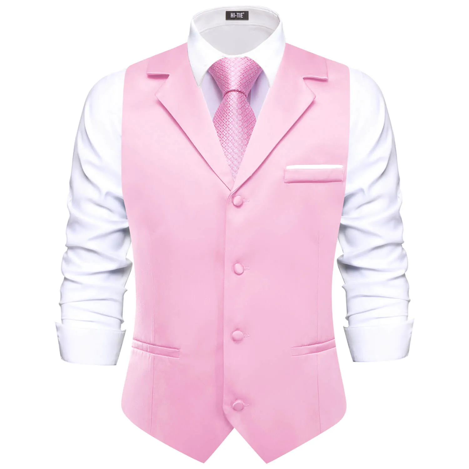 Hi-Tie Baby Pink Waistcoat Solid Notch lapels Men's Vest