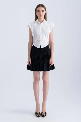 Junic A-line High Waist Silk Mini Skirt