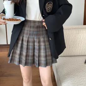 [Korean Style] High Waist Plaid A-line Pleated Mini Skirt