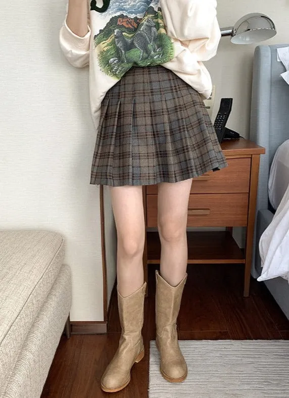 [Korean Style] High Waist Plaid A-line Pleated Mini Skirt