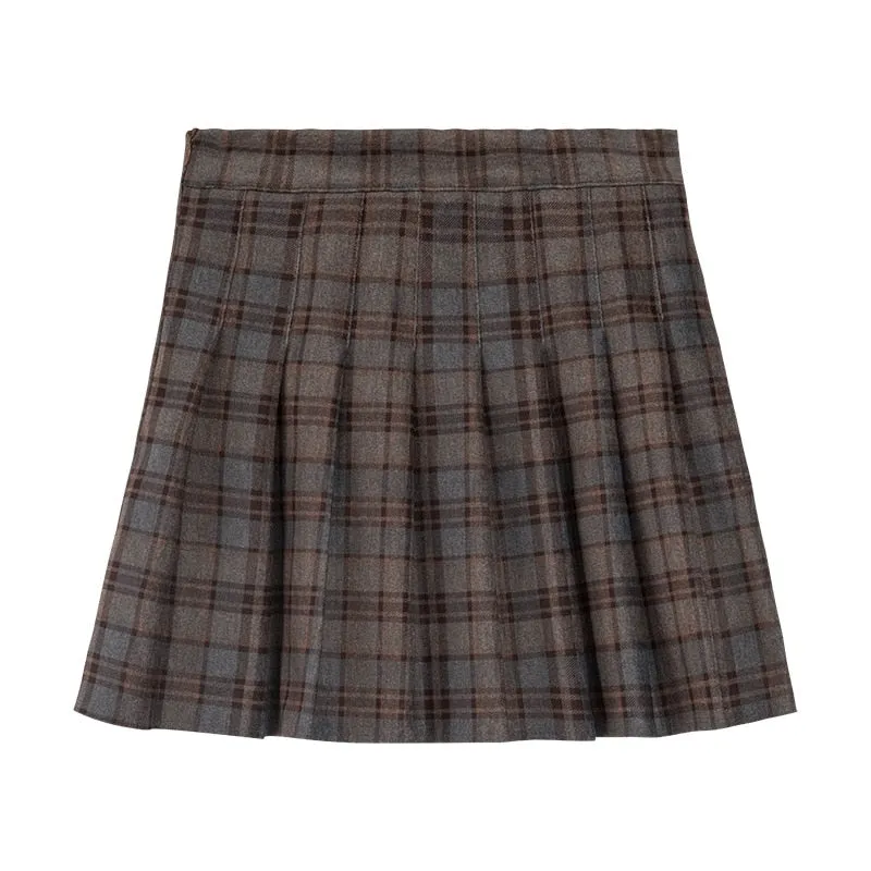 [Korean Style] High Waist Plaid A-line Pleated Mini Skirt