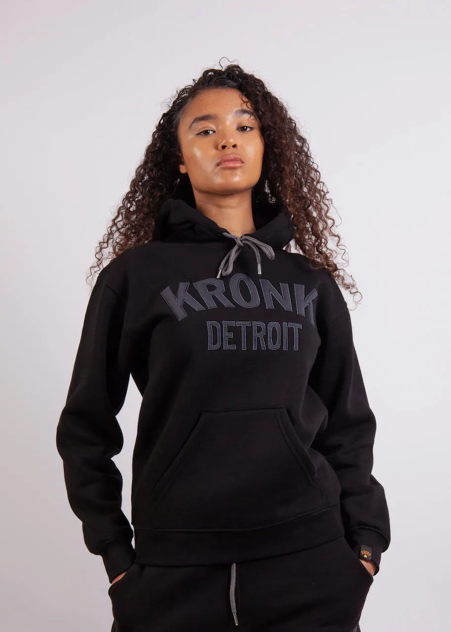 KRONKWOMEN Detroit Applique Hoodie Regular Fit Black with Charcoal logo