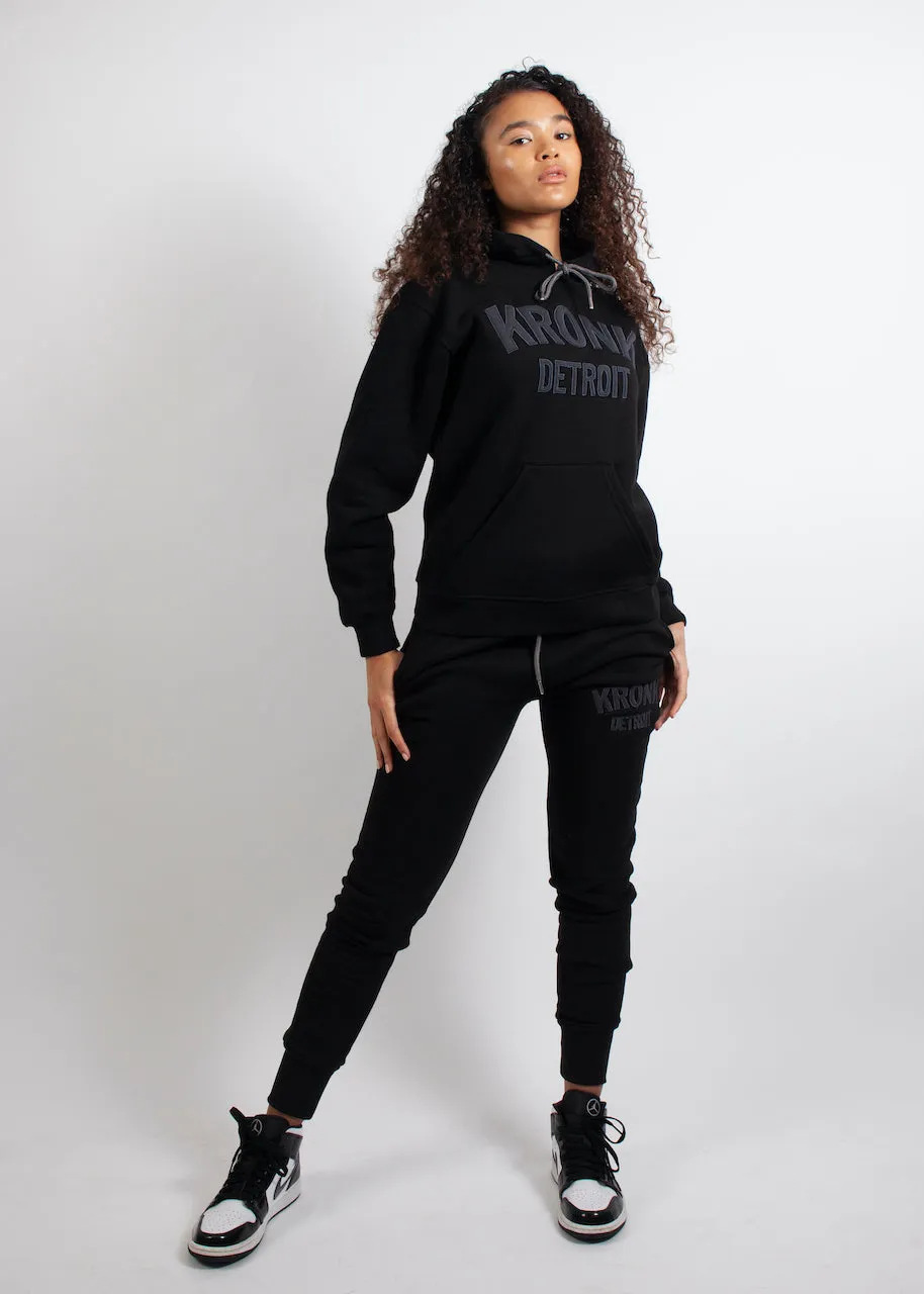 KRONKWOMEN Detroit Applique Hoodie Regular Fit Black with Charcoal logo