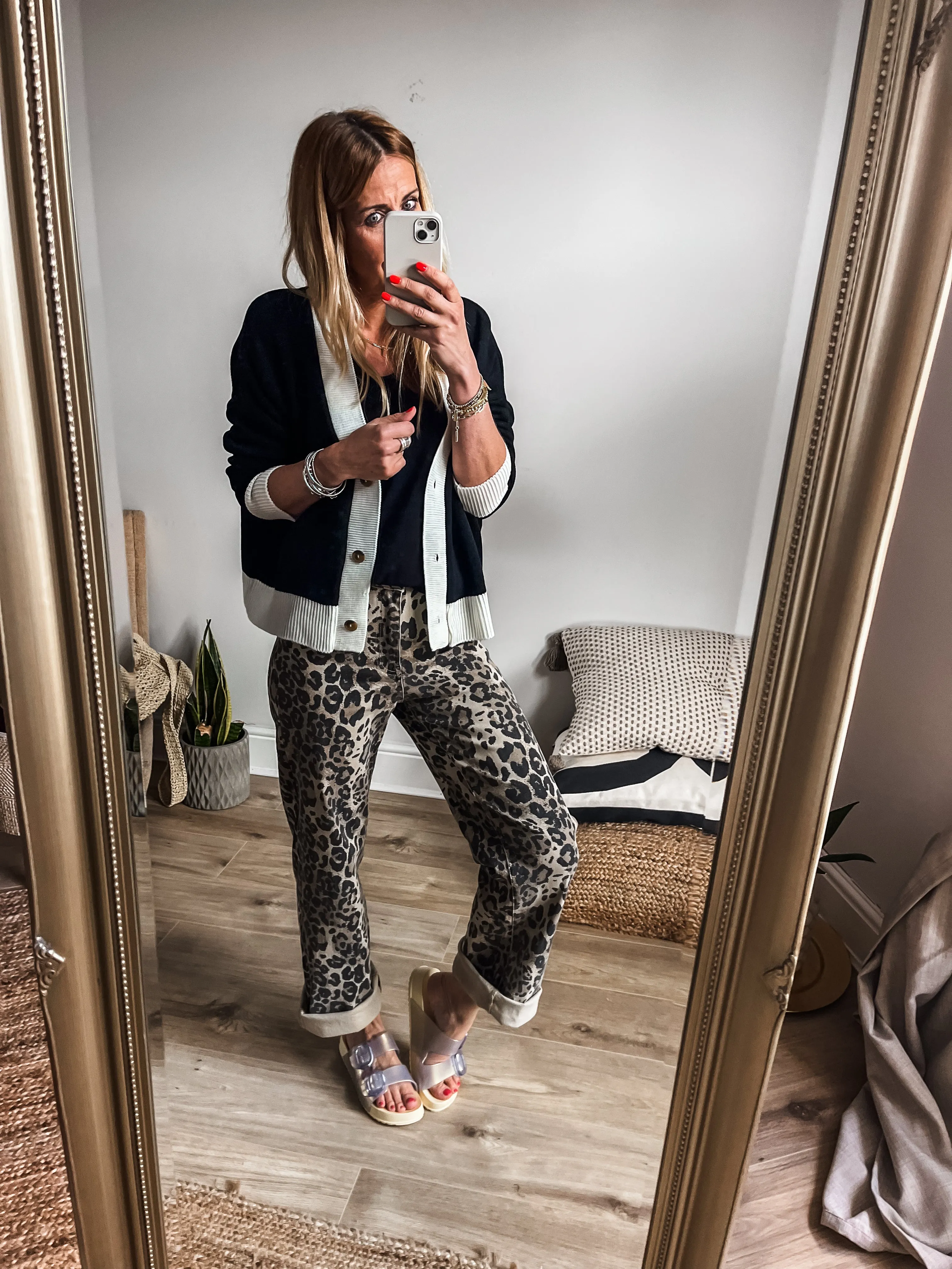 Leopard Print Loose Straight Leg Jeans