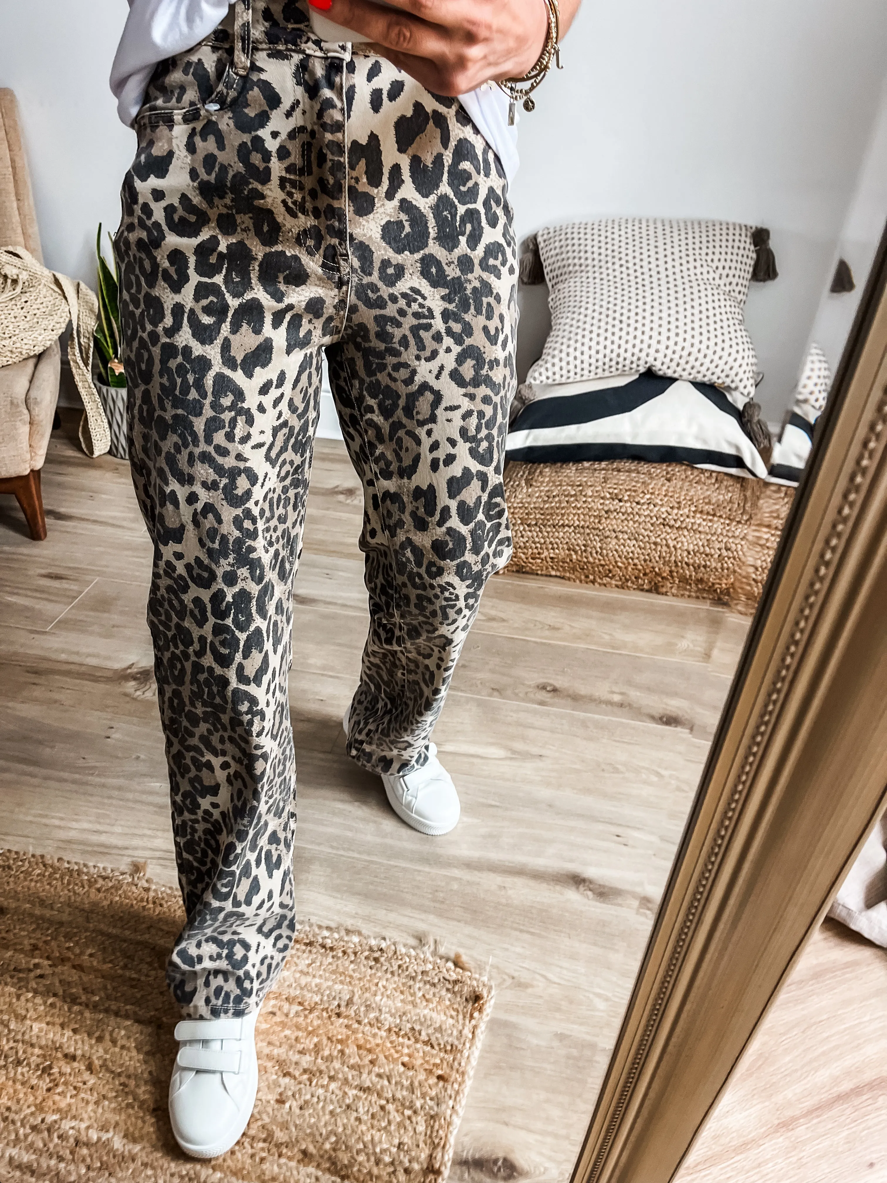 Leopard Print Loose Straight Leg Jeans