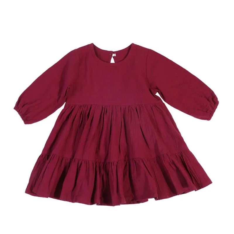 Long Sleeve Solid Color Casual Dresses Girls Fall Winter Outfit Clothes