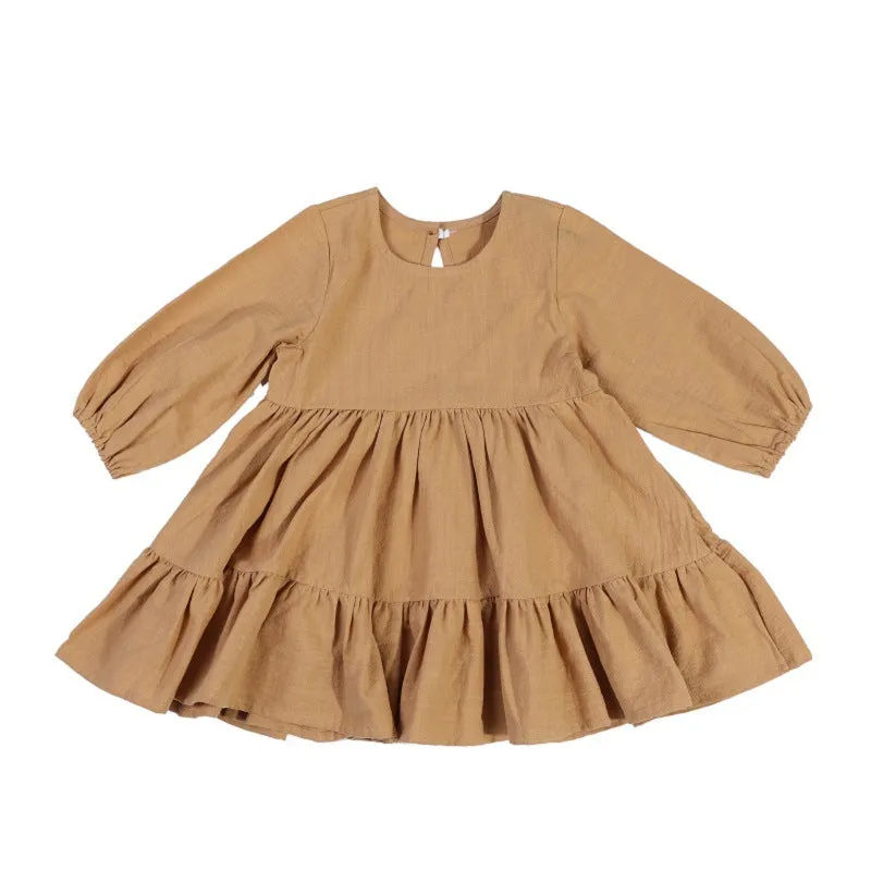 Long Sleeve Solid Color Casual Dresses Girls Fall Winter Outfit Clothes