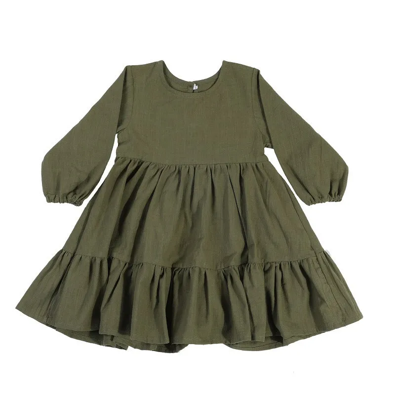 Long Sleeve Solid Color Casual Dresses Girls Fall Winter Outfit Clothes