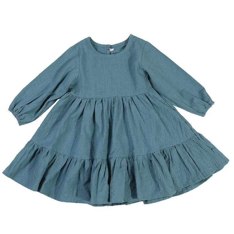 Long Sleeve Solid Color Casual Dresses Girls Fall Winter Outfit Clothes