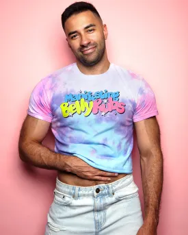 Manifesting belly rubs on tie dye -  tshirt crop / low cut crop