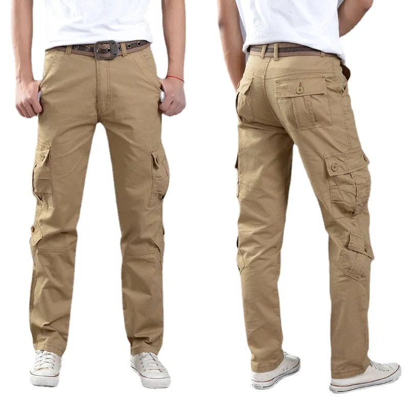 Men's Casual Loose Cargo Pants Solid Color Mulit Pockets Sports Outdoor Trousers