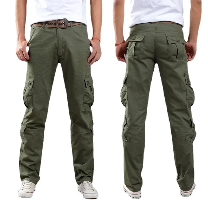 Men's Casual Loose Cargo Pants Solid Color Mulit Pockets Sports Outdoor Trousers