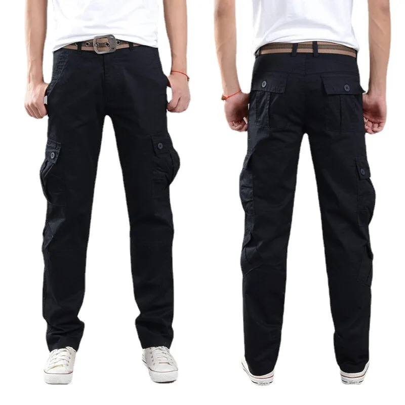 Men's Casual Loose Cargo Pants Solid Color Mulit Pockets Sports Outdoor Trousers