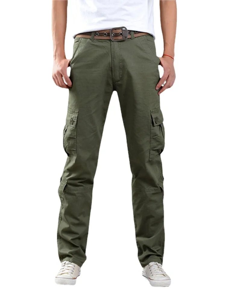 Men's Casual Loose Cargo Pants Solid Color Mulit Pockets Sports Outdoor Trousers