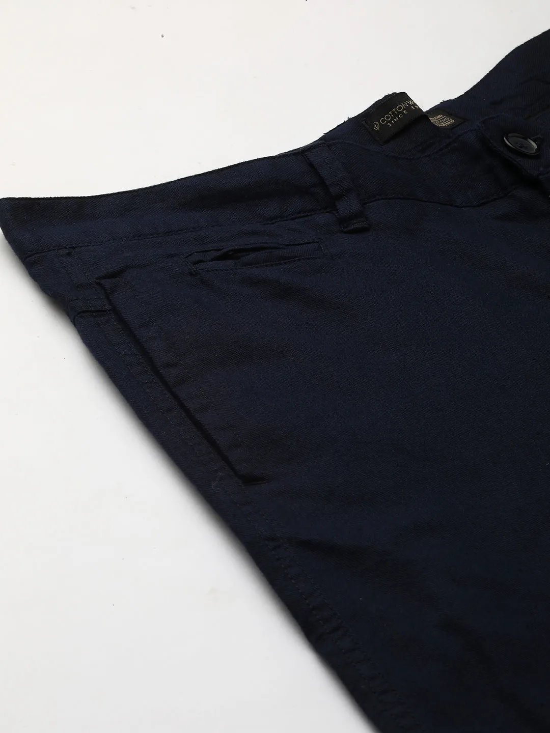 Men's Navy Cotton Linen Slim Fit Pant