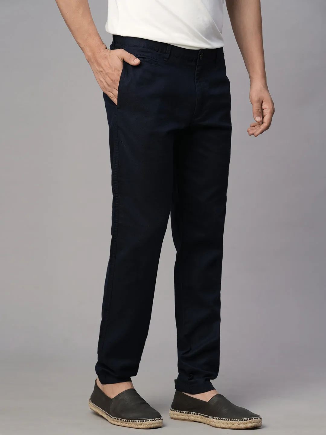 Men's Navy Cotton Linen Slim Fit Pant